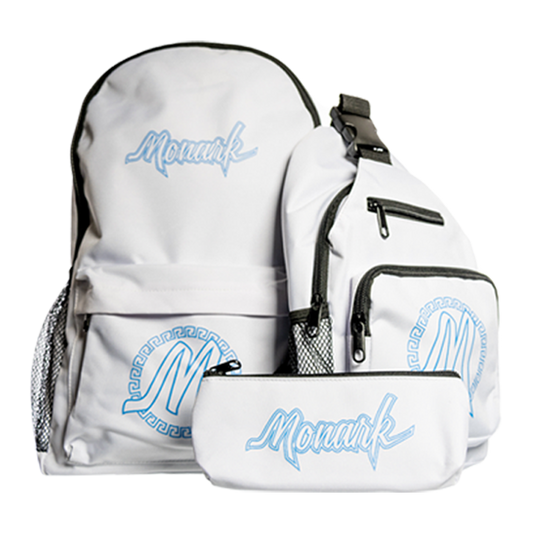 BLOWOUT! White Monark Backpack w/ White Shoulder Bag & White Pouch