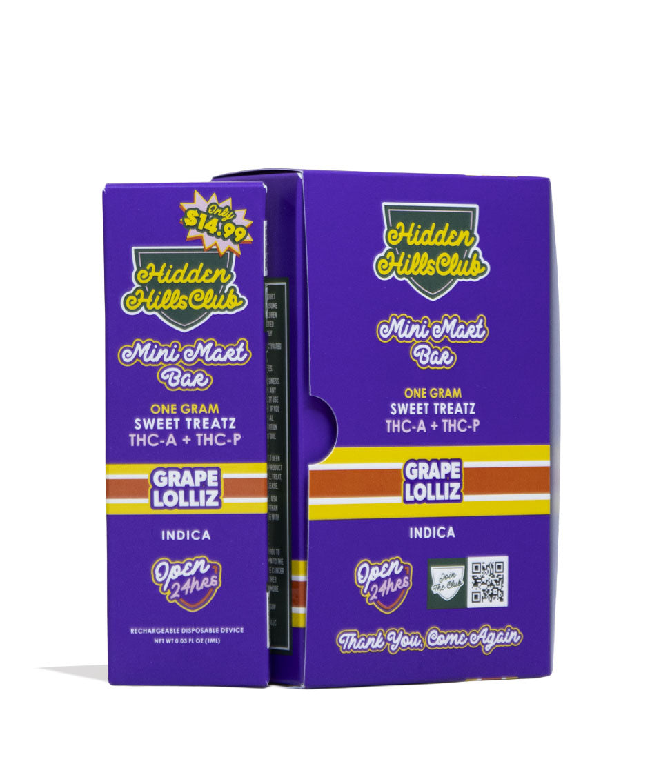 Grape Lolliz Hidden Hills Mini Mart Sweet Treatz 1g THC-A and THC-P Disposable 5pk Front View on White Background