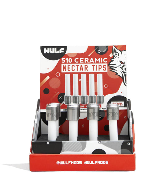 Ceramic Wulf Mods 510 Threaded Nectar Collector Tips 12pk Packaging Front View on White Background