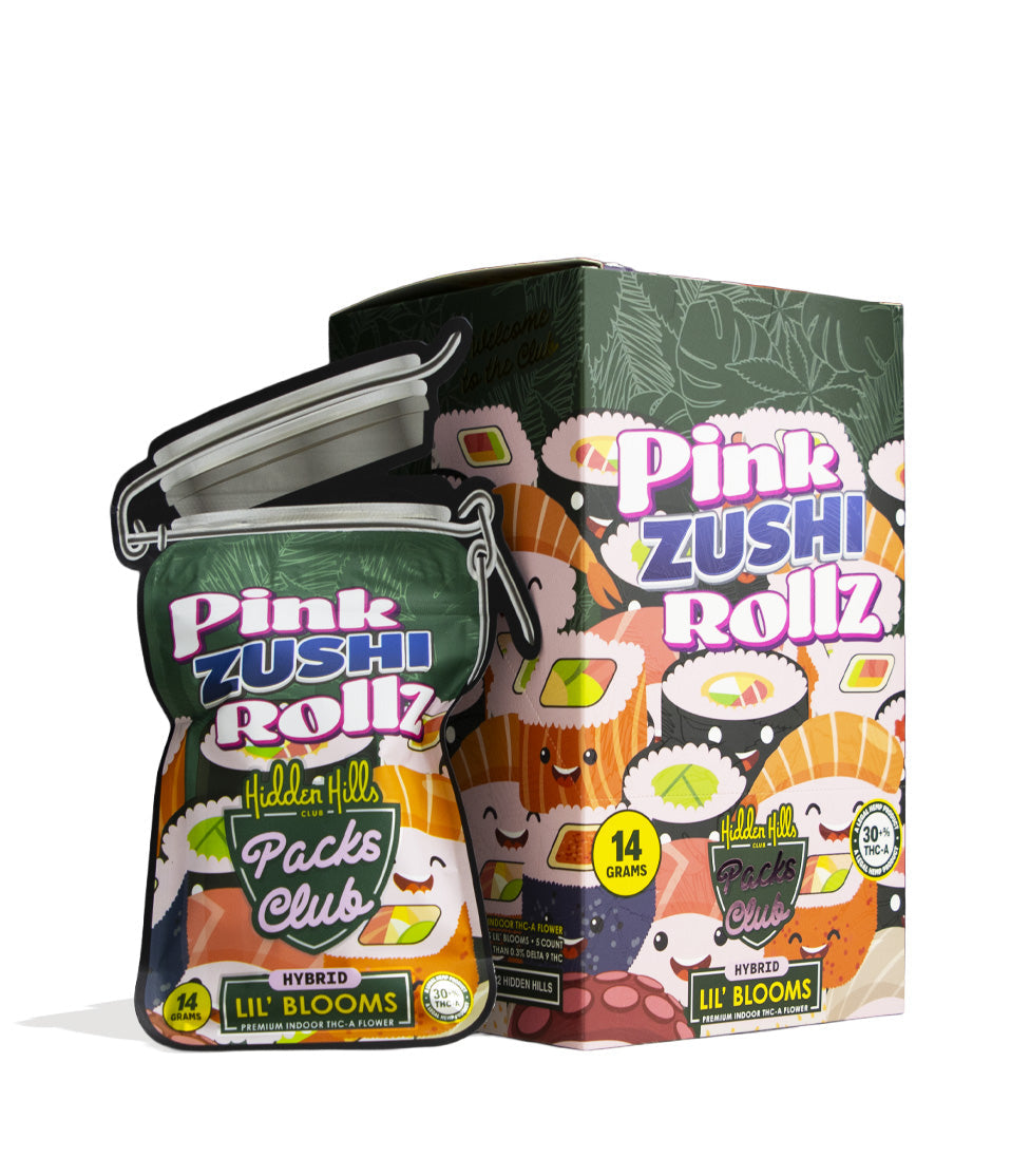 Pink Zushi Rollz Hidden Hills Lil' Blooms 14g Premium Indoor THC-A Flower 5pk Front View on White Background