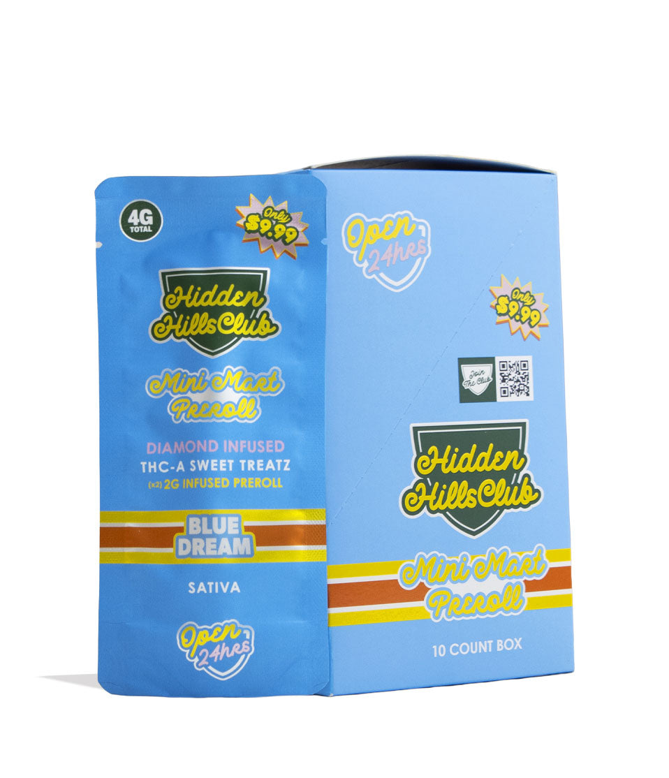 Blue Dream Hidden Hills Mini Mart 2g Preroll Diamond Infused THC-A 2pk, 5pk Front View on White Background
