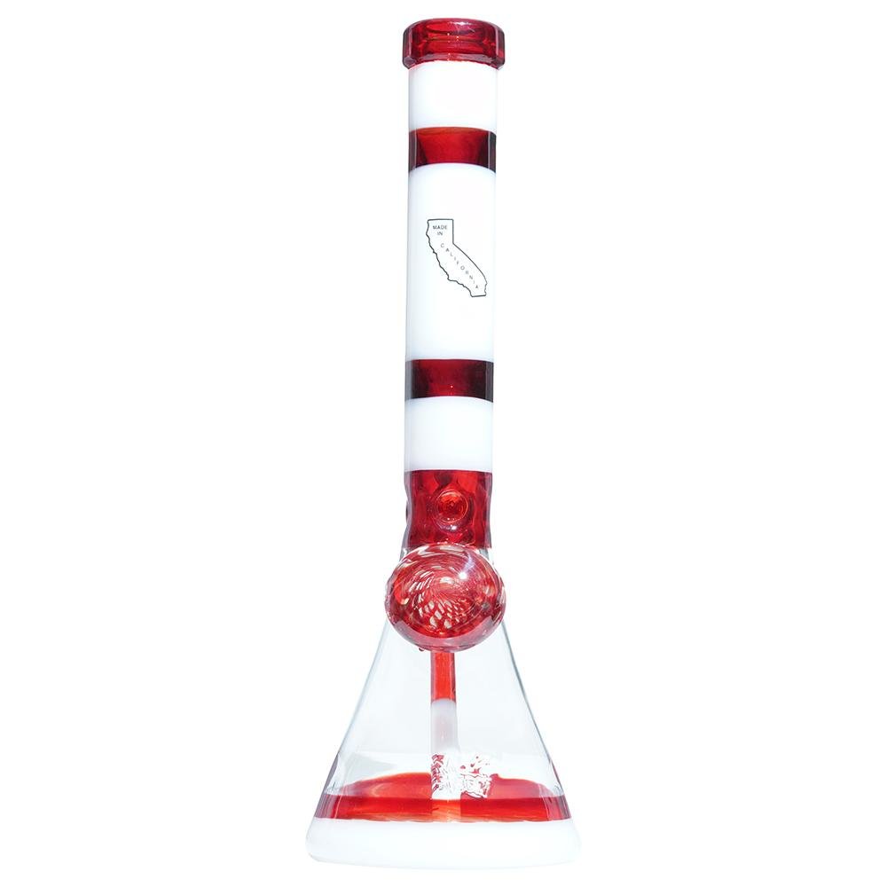 Red & White Heady Beaker M&M tech - M&M Tech Glass