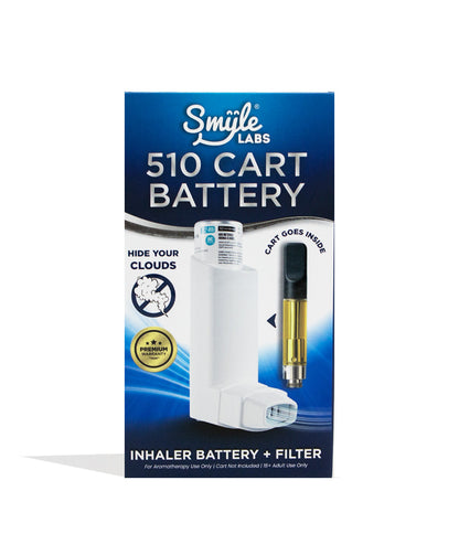 White Smyle Inhaler 510 Battery and Cloud Filters Packaging Front View on White Background