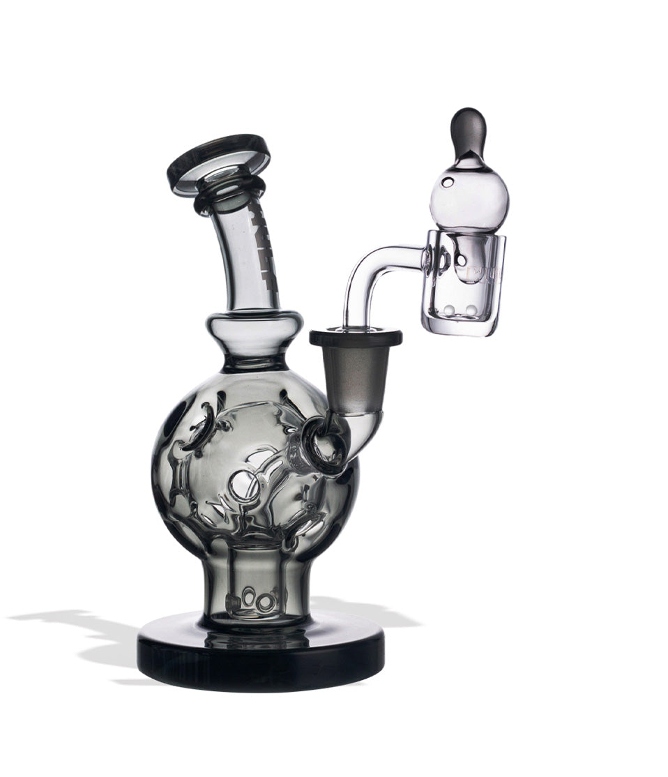 Smoke side view Wulf Mods Atom 14mm Dab Rig with Quartz Banger on white background