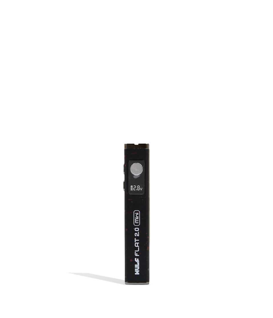 Black Red Spatter Wulf Mods Flat Mini 2.0 Variable Voltage Battery 9pk Front View on White Background