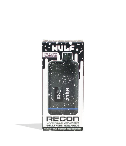 Black White Spatter Wulf Mods Recon Cartridge Vaporizer 9pk Packaging Front View on White Background