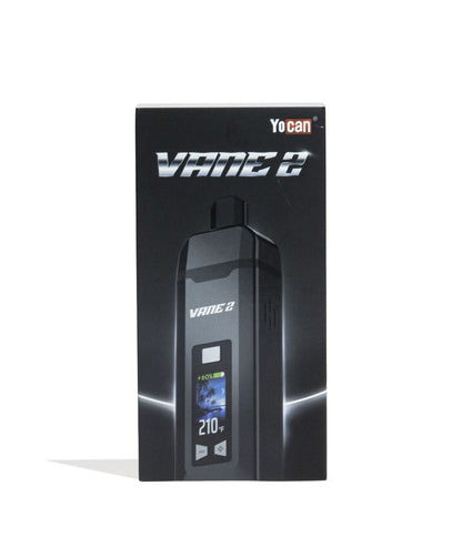 Black Yocan Vane 2 Portable Dry Herb Vaporizer Packaging Front View on White Background